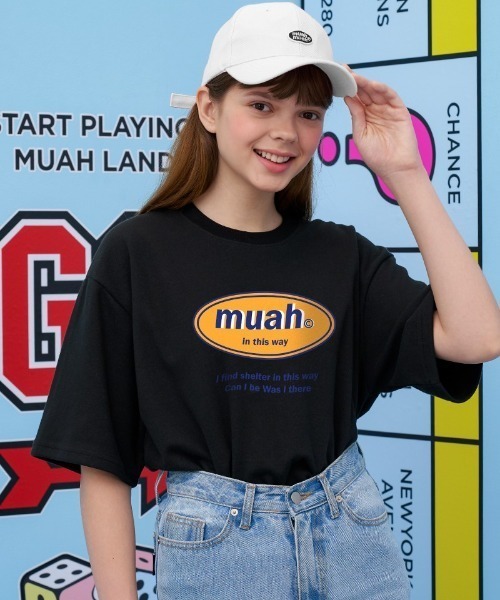 muahmuah(ムーアムーア)の「『muah muah/ムーアムーア』COMBINE MUAH PRINTING T-SHIRT/コンバインロゴプリント 半袖Tシャツ(Tシャツ/カットソー・レディース・ブラック/ライトパープル/ホワイト・FREE)」の12枚目の写真