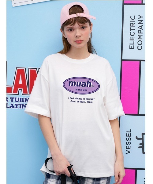 muahmuah(ムーアムーア)の「『muah muah/ムーアムーア』COMBINE MUAH PRINTING T-SHIRT/コンバインロゴプリント 半袖Tシャツ(Tシャツ/カットソー・レディース・ブラック/ライトパープル/ホワイト・FREE)」の7枚目の写真