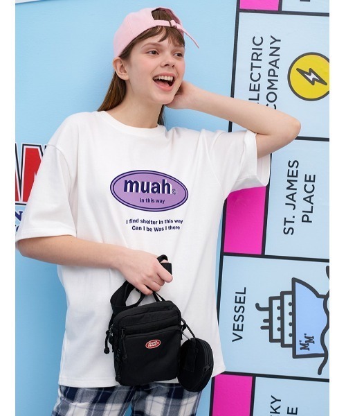 muahmuah(ムーアムーア)の「『muah muah/ムーアムーア』COMBINE MUAH PRINTING T-SHIRT/コンバインロゴプリント 半袖Tシャツ(Tシャツ/カットソー・レディース・ブラック/ライトパープル/ホワイト・FREE)」の8枚目の写真