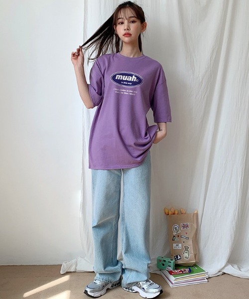 muahmuah(ムーアムーア)の「『muah muah/ムーアムーア』COMBINE MUAH PRINTING T-SHIRT/コンバインロゴプリント 半袖Tシャツ(Tシャツ/カットソー・レディース・ブラック/ライトパープル/ホワイト・FREE)」の13枚目の写真