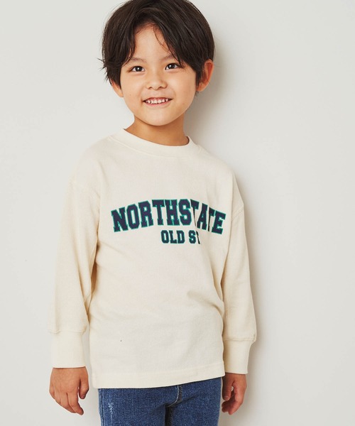 ＆yam（アンドヤム）の「デコボコ織カレッジロンT【親子お揃い/リンクコーデ】（Tシャツ/カットソー・キッズ・ベージュ/ブラック/ホワイト/ブルー・140-150cm/150-160cm/120-130cm/110-120cm/130-140cm）」の6枚目の写真