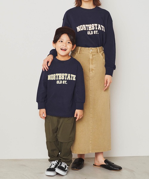 ＆yam（アンドヤム）の「デコボコ織カレッジロンT【親子お揃い/リンクコーデ】（Tシャツ/カットソー・キッズ・ベージュ/ブラック/ホワイト/ブルー・140-150cm/150-160cm/120-130cm/110-120cm/130-140cm）」の8枚目の写真