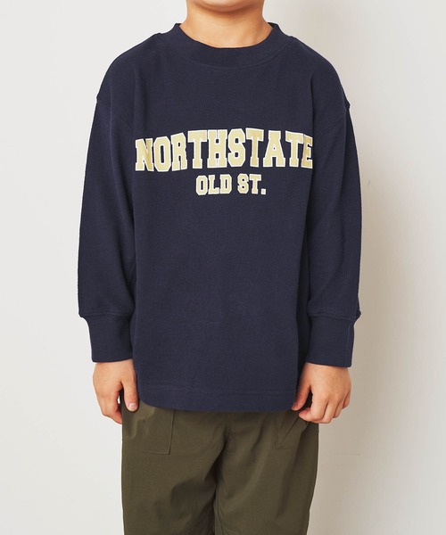 ＆yam（アンドヤム）の「デコボコ織カレッジロンT【親子お揃い/リンクコーデ】（Tシャツ/カットソー・キッズ・ベージュ/ブラック/ホワイト/ブルー・140-150cm/150-160cm/120-130cm/110-120cm/130-140cm）」の10枚目の写真