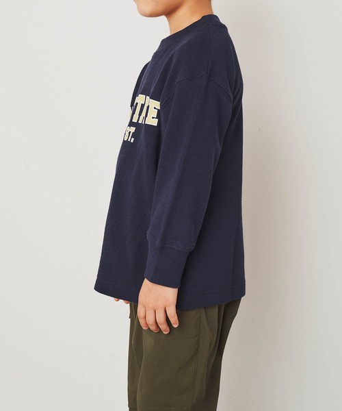 ＆yam（アンドヤム）の「デコボコ織カレッジロンT【親子お揃い/リンクコーデ】（Tシャツ/カットソー・キッズ・ベージュ/ブラック/ホワイト/ブルー・140-150cm/150-160cm/120-130cm/110-120cm/130-140cm）」の11枚目の写真