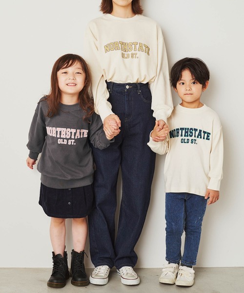 ＆yam（アンドヤム）の「デコボコ織カレッジロンT【親子お揃い/リンクコーデ】（Tシャツ/カットソー・キッズ・ベージュ/ブラック/ホワイト/ブルー・140-150cm/150-160cm/120-130cm/110-120cm/130-140cm）」の15枚目の写真