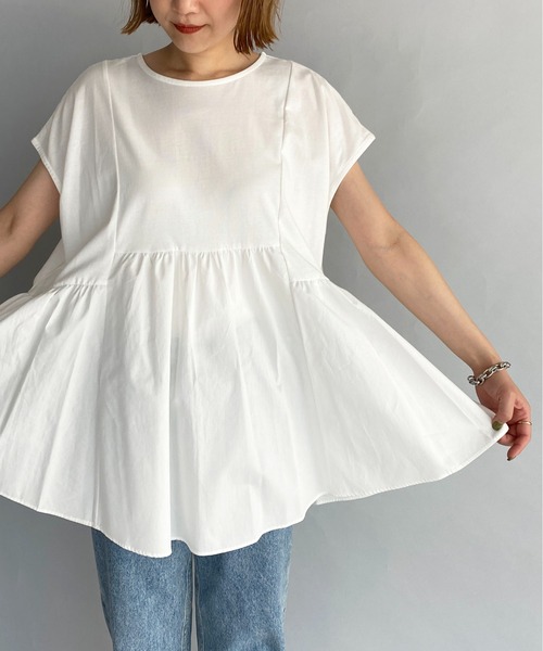 PICCIN（ピッチン）の「【M～XXLサイズ】布帛切替カットプルオーバー（Tシャツ/カットソー・レディース・ブラック/オフホワイト・M/L/XL/XXL）」の2枚目の写真