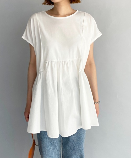 PICCIN（ピッチン）の「【M～XXLサイズ】布帛切替カットプルオーバー（Tシャツ/カットソー・レディース・ブラック/オフホワイト・M/L/XL/XXL）」の9枚目の写真