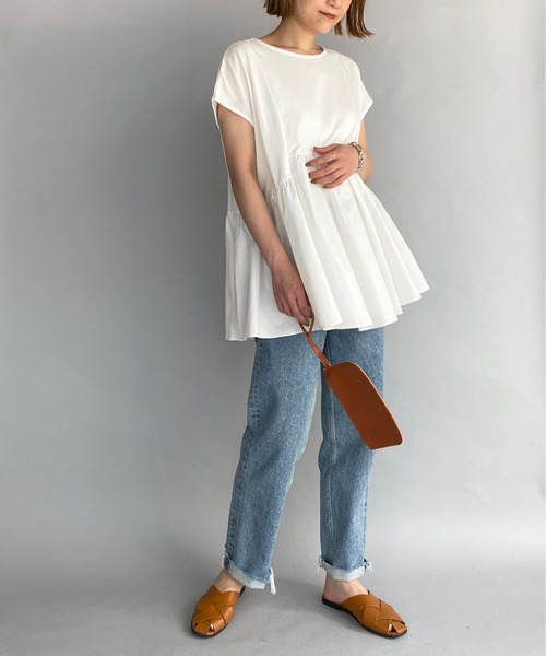 PICCIN（ピッチン）の「【M～XXLサイズ】布帛切替カットプルオーバー（Tシャツ/カットソー・レディース・ブラック/オフホワイト・M/L/XL/XXL）」の3枚目の写真