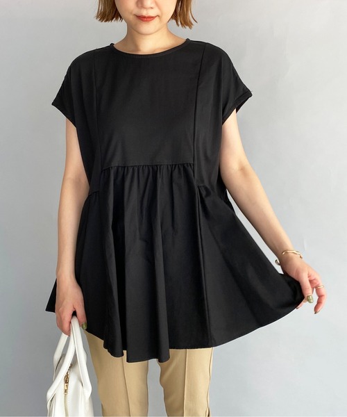 PICCIN（ピッチン）の「【M～XXLサイズ】布帛切替カットプルオーバー（Tシャツ/カットソー・レディース・ブラック/オフホワイト・M/L/XL/XXL）」の4枚目の写真