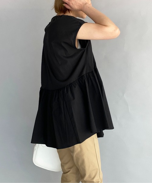 PICCIN（ピッチン）の「【M～XXLサイズ】布帛切替カットプルオーバー（Tシャツ/カットソー・レディース・ブラック/オフホワイト・M/L/XL/XXL）」の14枚目の写真