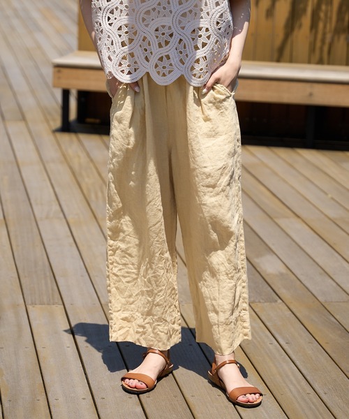 PUAL CE CIN（ピュアルセシン）の「麻キャンバスクリンクルパンツ（その他パンツ・レディース・ブラック/イエロー/ピンク/ブルー・FREE）」の4枚目の写真