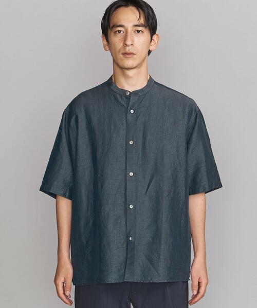 B&Yユナイテッドアローズ ストライプバンドカラーシャツ UNITED ARROWS シャツ 「ZOZO限定」ブロード ワイドフォルム