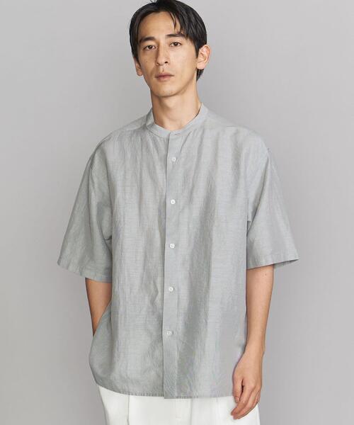 B&Yユナイテッドアローズ ストライプバンドカラーシャツ PRE ストライプバンドカラーシャツ