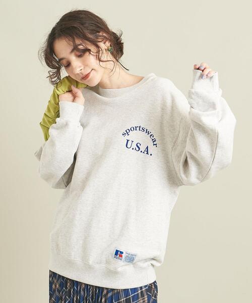 Russell Athletic（ラッセルアスレティック）の「【別注】＜RUSSELL ATHLETIC＞カレッジロゴスウェットプルオーバー ∴（スウェット・レディース・ライトグレー/ブラック/ワインレッド・FREE）」の5枚目の写真