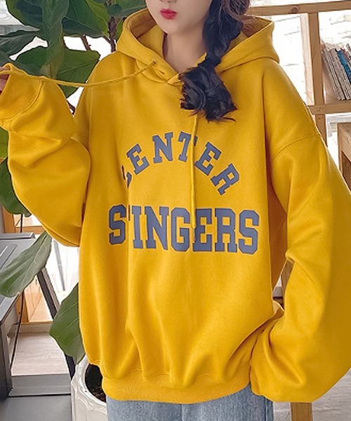 Girly Doll(ガーリードール)の「ロゴプリントビッグシルエットスウェットパーカー(パーカー・レディース・ベージュ/イエロー/ネイビー/ブラック/グレー・L/M/XL)」の5枚目の写真