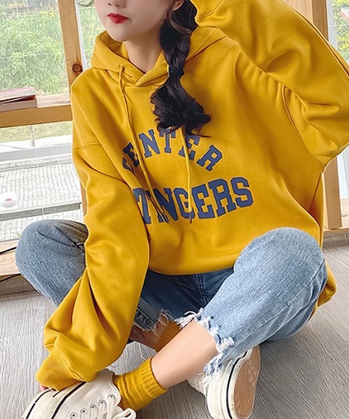 Girly Doll(ガーリードール)の「ロゴプリントビッグシルエットスウェットパーカー(パーカー・レディース・ベージュ/イエロー/ネイビー/ブラック/グレー・L/M/XL)」の9枚目の写真