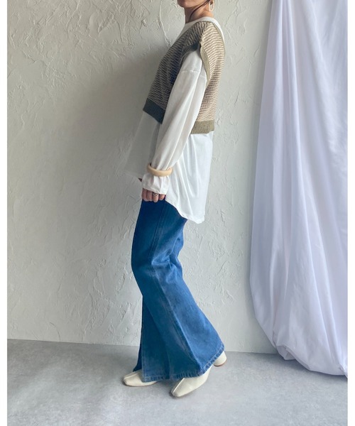 She's Closet（シーズクローゼット）の「前後2way配色Vネックショートニットベスト（ベスト・レディース・ブラック/アイボリー/ブラウン/カーキ・FREE）」の21枚目の写真