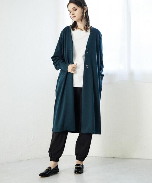 alcali（アルカリ）の「ノーカラータックスリーブコート（その他アウター・レディース・ネイビー/ダークカーキ/グレイッシュベージュ/テラコッタ/グリーン・FREE）」の3枚目の写真