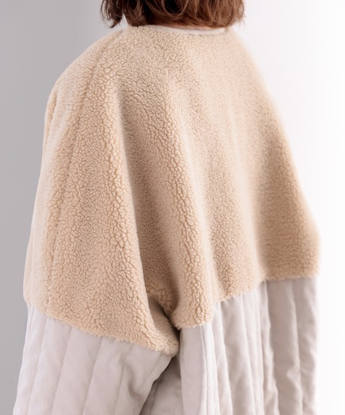 classicalelf（クラシカルエルフ）の「Iラインですっきり見せ。ボア切り替えフェザーキルティングコート（ノーカラーコート・レディース・ベージュ/グレイッシュベージュ/モカ/アイボリー・MEDIUM/LARGE/X-LARGE）」の16枚目の写真