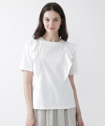 BLUE LABEL CRESTBRIDGE（ブルーレーベルクレストブリッジ）の「【Blue Lab：EZUMi】プレーティングシルケット天竺フリルカットソー（Tシャツ/カットソー）」