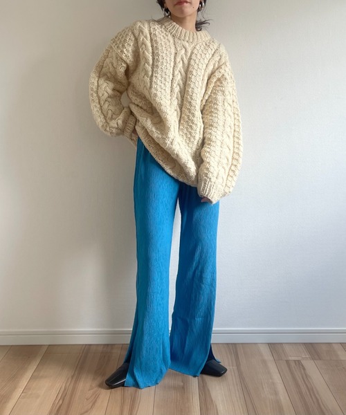 wee9s(ウィークス)の「wrinkle slit stretch pants / ウエストゴムシワ加工クリンクルスリットストレッチパンツ(その他パンツ・レディース・イエロー/ブルー・M)」の11枚目の写真