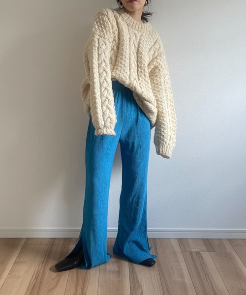 wee9s(ウィークス)の「wrinkle slit stretch pants / ウエストゴムシワ加工クリンクルスリットストレッチパンツ(その他パンツ・レディース・イエロー/ブルー・M)」の10枚目の写真