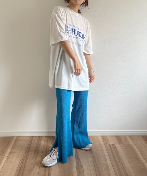 wee9s(ウィークス)の「wrinkle slit stretch pants / ウエストゴムシワ加工クリンクルスリットストレッチパンツ(その他パンツ・レディース・イエロー/ブルー・M)」の13枚目の写真