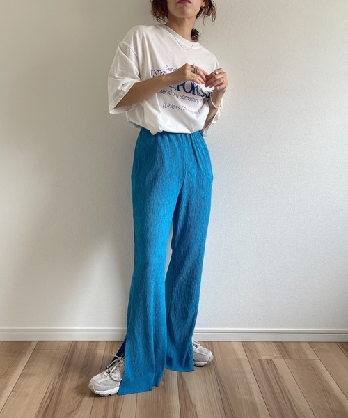 wee9s(ウィークス)の「wrinkle slit stretch pants / ウエストゴムシワ加工クリンクルスリットストレッチパンツ(その他パンツ・レディース・イエロー/ブルー・M)」の19枚目の写真