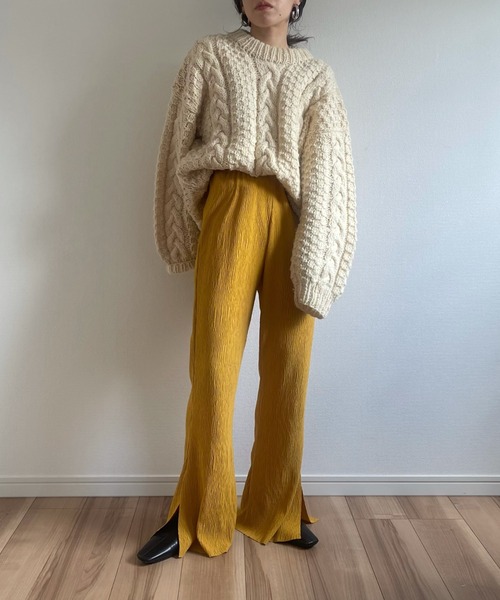 wee9s(ウィークス)の「wrinkle slit stretch pants / ウエストゴムシワ加工クリンクルスリットストレッチパンツ(その他パンツ・レディース・イエロー/ブルー・M)」の4枚目の写真