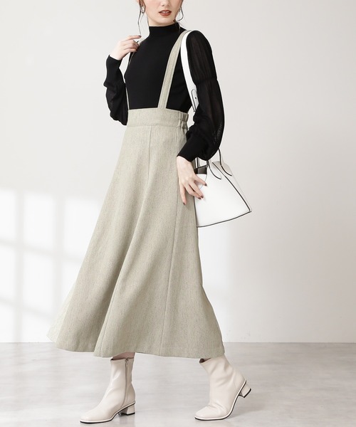 N.(N. Natural Beauty Basic)(エヌエヌナチュラルビューティーベーシック)の「◆サスペンダー付ツイードスカート(スカート・レディース・ブラウン/ベージュ/グリーン・MEDIUM)」の1枚目の写真