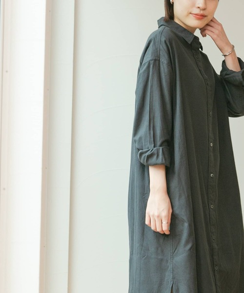 FORK&SPOON（フォークアンドスプーン）の「FORK&SPOON　レギュラーカラーネルシャツワンピース（ワンピース・レディース・チャコールグレー/グリーン系その他/ホワイト系その他・ONE）」の3枚目の写真