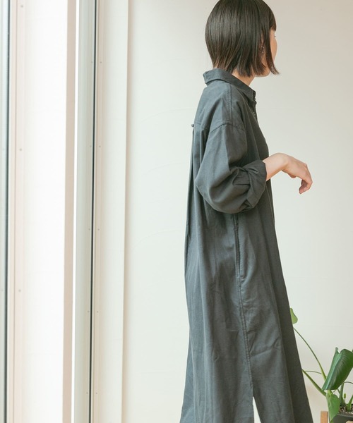 FORK&SPOON（フォークアンドスプーン）の「FORK&SPOON　レギュラーカラーネルシャツワンピース（ワンピース・レディース・チャコールグレー/グリーン系その他/ホワイト系その他・ONE）」の4枚目の写真