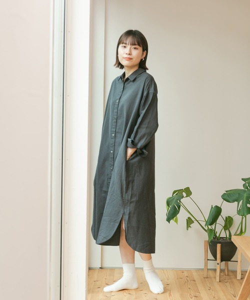 FORK&SPOON（フォークアンドスプーン）の「FORK&SPOON　レギュラーカラーネルシャツワンピース（ワンピース・レディース・チャコールグレー/グリーン系その他/ホワイト系その他・ONE）」の7枚目の写真