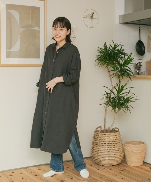 FORK&SPOON（フォークアンドスプーン）の「FORK&SPOON　レギュラーカラーネルシャツワンピース（ワンピース・レディース・チャコールグレー/グリーン系その他/ホワイト系その他・ONE）」の11枚目の写真