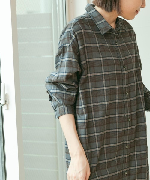 FORK&SPOON（フォークアンドスプーン）の「FORK&SPOON　レギュラーカラーネルシャツワンピース（ワンピース・レディース・チャコールグレー/グリーン系その他/ホワイト系その他・ONE）」の12枚目の写真