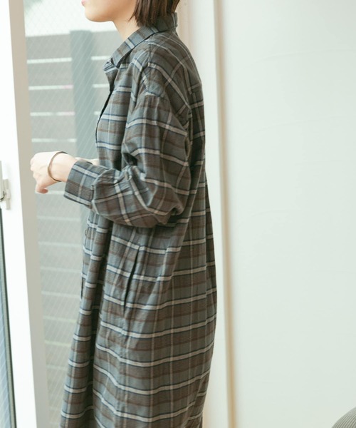 FORK&SPOON（フォークアンドスプーン）の「FORK&SPOON　レギュラーカラーネルシャツワンピース（ワンピース・レディース・チャコールグレー/グリーン系その他/ホワイト系その他・ONE）」の14枚目の写真