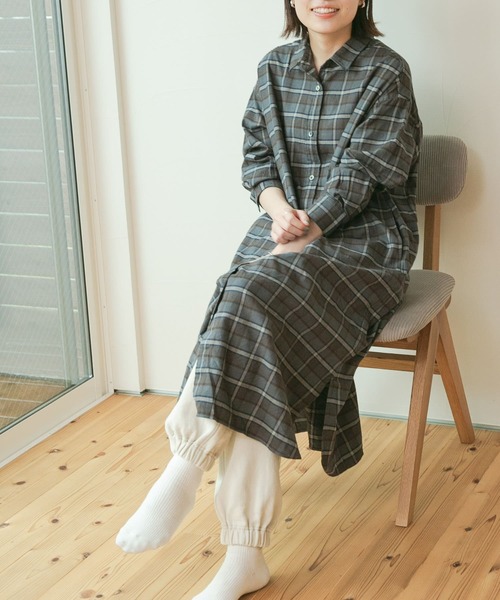 FORK&SPOON（フォークアンドスプーン）の「FORK&SPOON　レギュラーカラーネルシャツワンピース（ワンピース・レディース・チャコールグレー/グリーン系その他/ホワイト系その他・ONE）」の21枚目の写真