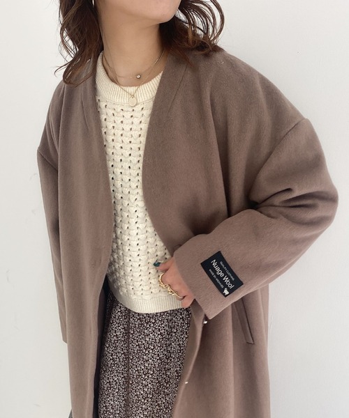 archives(アルシーヴ)の「Vネックコート(ノーカラーコート・レディース・アイボリー/ブラック/グレー/グレイッシュベージュ/ピンクベージュ・MEDIUM)」の5枚目の写真