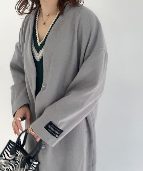 archives(アルシーヴ)の「Vネックコート(ノーカラーコート・レディース・アイボリー/ブラック/グレー/グレイッシュベージュ/ピンクベージュ・MEDIUM)」の13枚目の写真