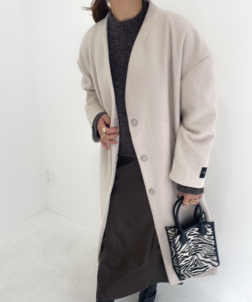 archives(アルシーヴ)の「Vネックコート(ノーカラーコート・レディース・アイボリー/ブラック/グレー/グレイッシュベージュ/ピンクベージュ・MEDIUM)」の20枚目の写真