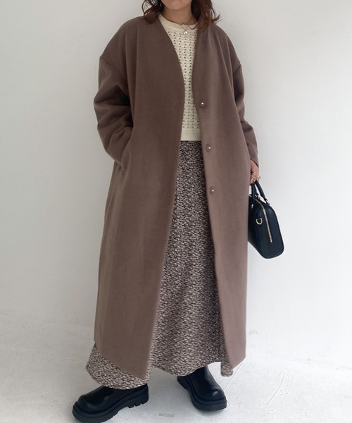 archives(アルシーヴ)の「Vネックコート(ノーカラーコート・レディース・アイボリー/ブラック/グレー/グレイッシュベージュ/ピンクベージュ・MEDIUM)」の6枚目の写真