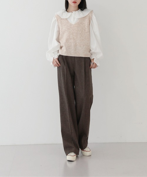 by muni:r（バイ ムニール）の「ビンテージ ムード チェック ピンタック スラックス（スラックス・レディース・ブラック/ブラウン・SMALL/MEDIUM）」の5枚目の写真