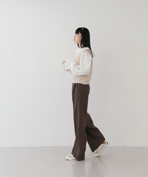 by muni:r（バイ ムニール）の「ビンテージ ムード チェック ピンタック スラックス（スラックス・レディース・ブラック/ブラウン・SMALL/MEDIUM）」の6枚目の写真