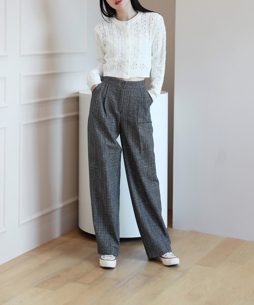 by muni:r（バイ ムニール）の「ビンテージ ムード チェック ピンタック スラックス（スラックス・レディース・ブラック/ブラウン・SMALL/MEDIUM）」の11枚目の写真