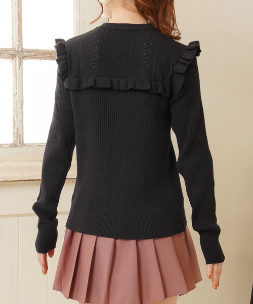 Newlyme(ニューリーミー)の「ヨークフリルニットトップス(ニット/セーター・レディース・ブラック/ベージュ/ピンク/アイボリー/セージグリーン/モカ・MEDIUM/LARGE/X-LARGE/XX-LARGE)」の21枚目の写真