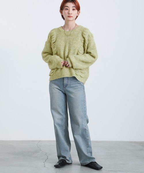 select MOCA(セレクトモカ)の「2021 AW サイドデザインミックスショートニット(ニット/セーター・レディース・イエロー/ミント・FREE)」の5枚目の写真