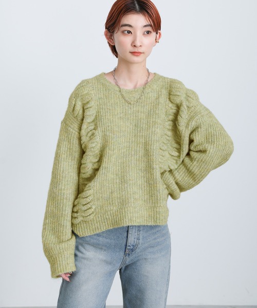 select MOCA(セレクトモカ)の「2021 AW サイドデザインミックスショートニット(ニット/セーター・レディース・イエロー/ミント・FREE)」の9枚目の写真
