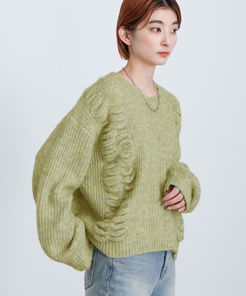 select MOCA(セレクトモカ)の「2021 AW サイドデザインミックスショートニット(ニット/セーター・レディース・イエロー/ミント・FREE)」の7枚目の写真