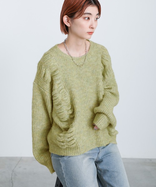 select MOCA(セレクトモカ)の「2021 AW サイドデザインミックスショートニット(ニット/セーター・レディース・イエロー/ミント・FREE)」の11枚目の写真