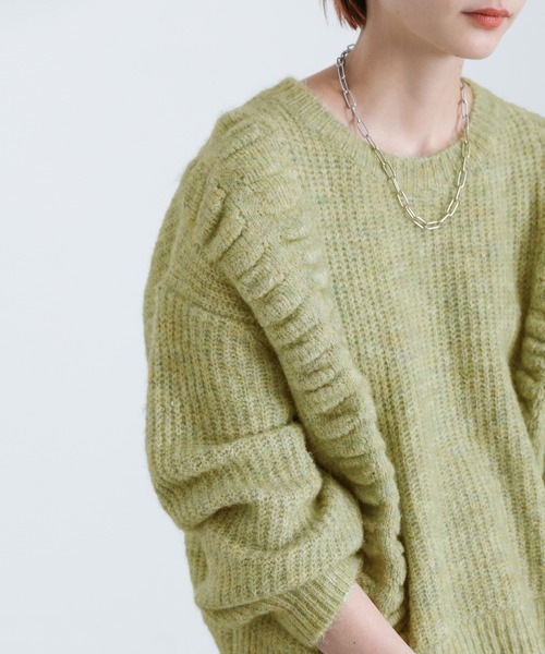 select MOCA(セレクトモカ)の「2021 AW サイドデザインミックスショートニット(ニット/セーター・レディース・イエロー/ミント・FREE)」の8枚目の写真